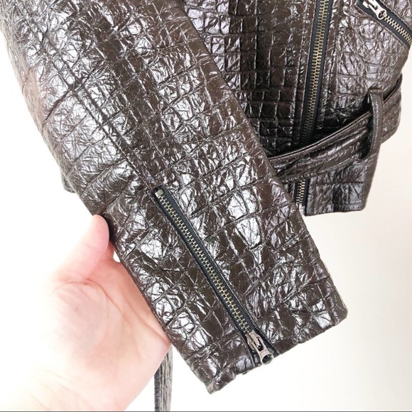 Rinascimento Faux Leather Brown Moto Short Jacket - Picture 9 of 10